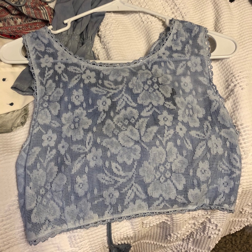 POL blue lace crop top/bralette